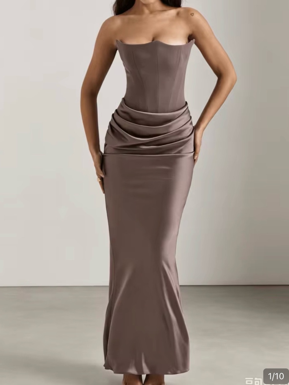 Strapless Draped Corset Satin Maxi Dress Gown Mauve size Medium
